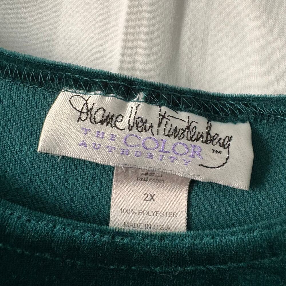 Vintage Diane Von Furstenberg  Color Authority Top  2X Green Velour - Picture 5 of 5